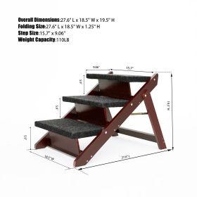 Wooden Pet Stairs - Foldable 3-Level Ramp for Easy Pet Access