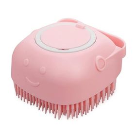 Silicone Dog Bath Brush - Shampoo Dispenser Grooming Comb (Color: Pink)