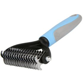 Dual-Sided Pet Grooming Brush - Dematting and Deshedding Tool (Color: Blue)